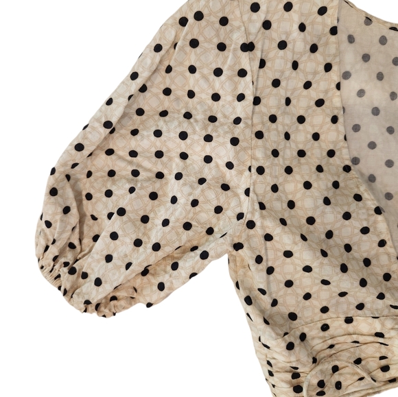 Peony Swimwear Resortwear Tie Front Crop Puff Sleeve Polka Dot Top - Picture 13 of 16